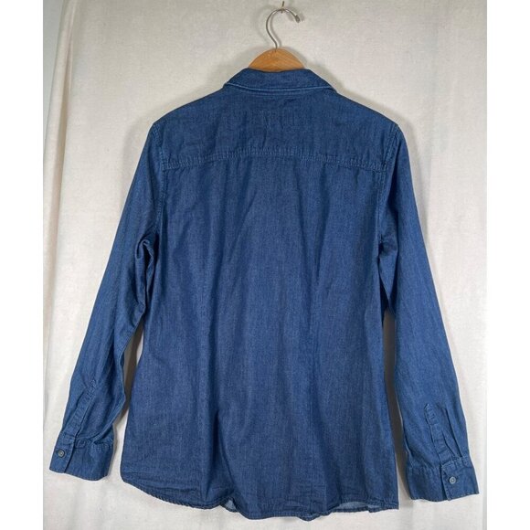 SHIRT 469 Women Size 14 Blue Denim Shirt Button Down Convert Roll Tab 3/4 or L/S - Picture 4 of 12